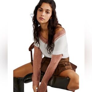 Free people bit of shine mixed media blouse size large so pretty and unique